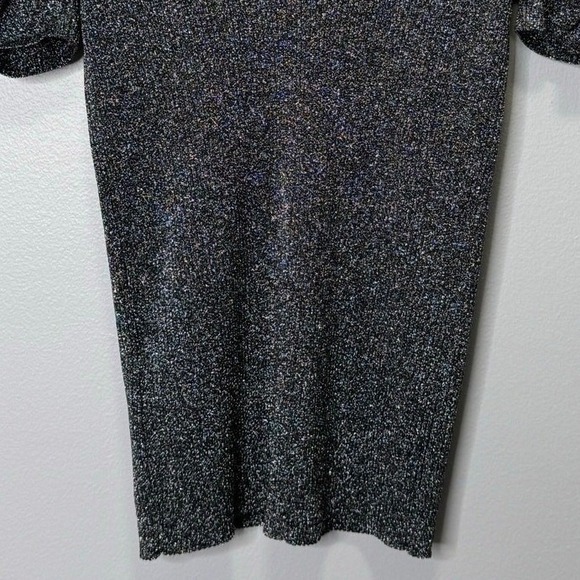 Sandro Metallic Puffed Sleeve Stretch Knit Top Silver Women Small Chic Dressy - Picture 8 of 12